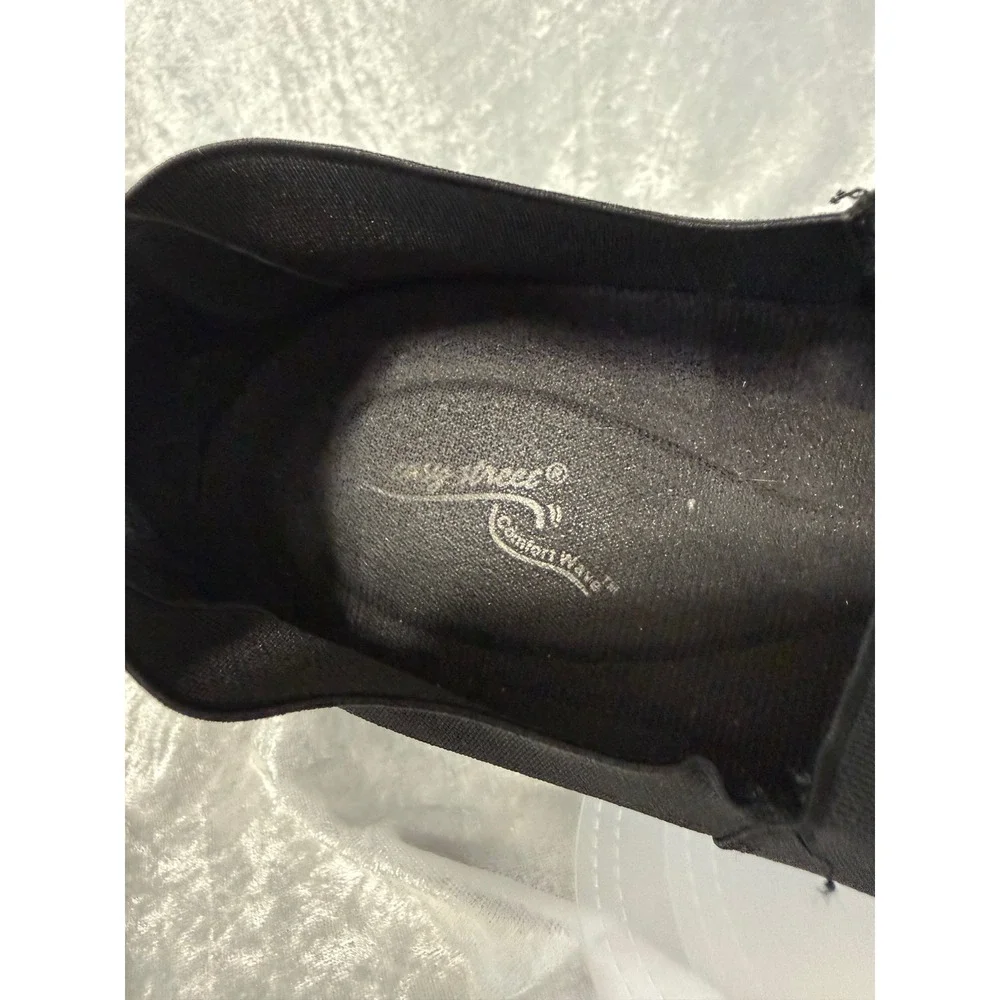 Easy Street Comfort Wave Womens Black Fabric Slip On Low Wedge Loafers Size‎ 10